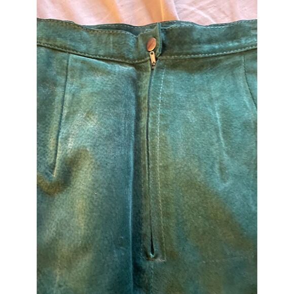 90s Y2K vintage teal green suede leather pencil skirt 5 lined boho Western - Picture 5 of 8